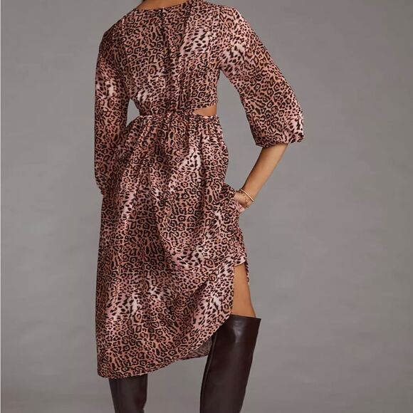 New Anthropologie Ranna Gill Leopard print cut out Dress size SP New - Picture 4 of 13